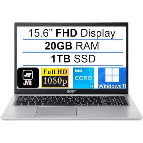 ايسر لابتوب اسباير 5 سليم 2023 بشاشة FHD 15.6 انش ومعالج انتل كور i3-1115G4 جيل 11 (حتى 4.1GHz افضل من i5-7200U) و20GB DDR4 RAM و1TB SSD وواي فاي 6 وUSB-C وكاميرا ويب وHDMI وويندوز 11S