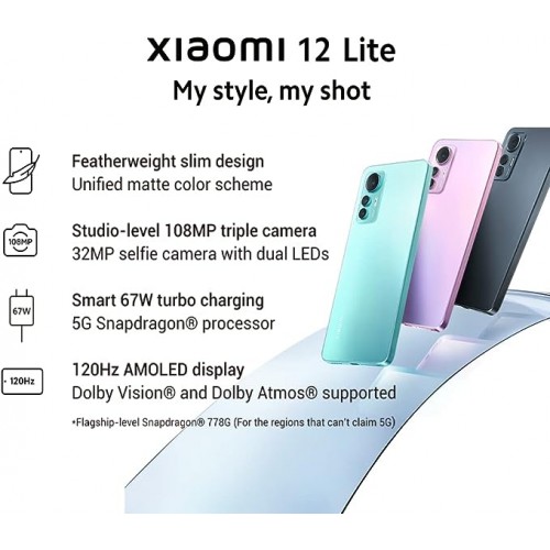 Xiaomi 12 Lite 5G (Lite Green 8GB RAM, 256 Storage) - Featherweight slim design | Studio-level 108MP triple camera | Smart 67W turbo charging | 120Hz AMOLED display