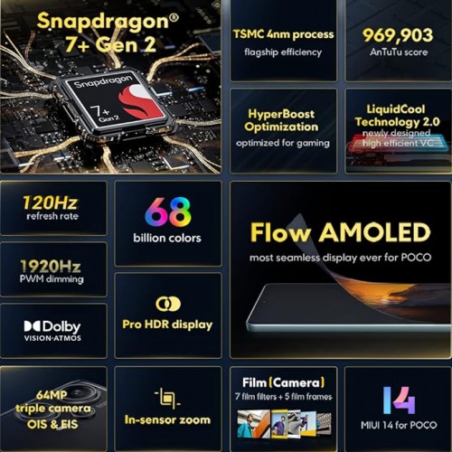 POCO F5 (Black 12GB RAM, 256GB ROM) - Flagship Snapdragon 7+ Gen 2 processor | 120Hz 6.67" AMOLED DotDisplay | 67W turbo charging | 64MP triple camera with OIS , UAE Version