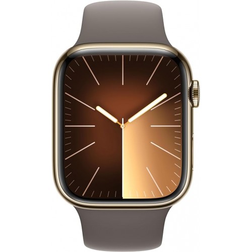 Apple Watch Series 9 [GPS + Cellular 41mm] Smartwatch with Gold Stainless steel Case with Gold Sport Band M/L. Fitness Tracker, Blood Oxygen & ECG Apps, Always-On Retina Display, Water Resistant