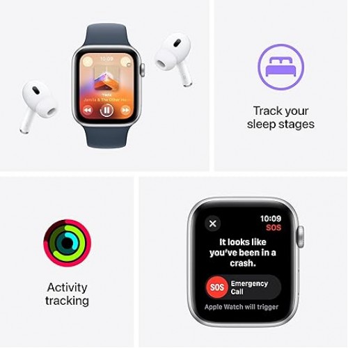 New Apple Watch SE (2nd Gen, 2023) [GPS 40mm] Smartwatch with Midnight Aluminum Case with Midnight Sport Band M/L. Fitness & Sleep Tracker,