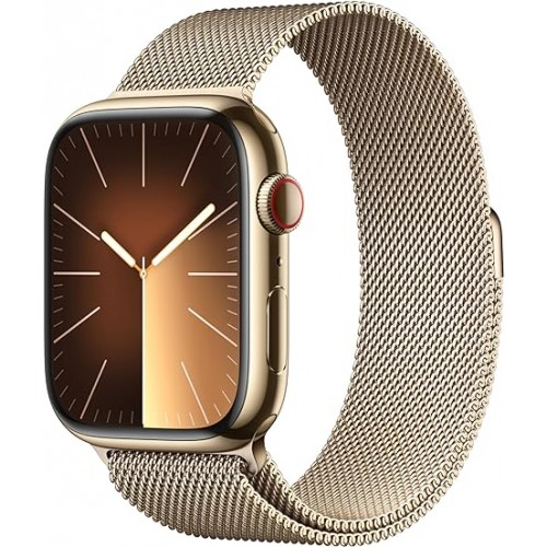 New Apple Watch Series 9 [GPS + Cellular 41mm] Smartwatch with Silver Stainless steel Case with Silver Milanese Loop One Size. Fitness Tracker, Blood Oxygen & ECG Apps, Water Resistant