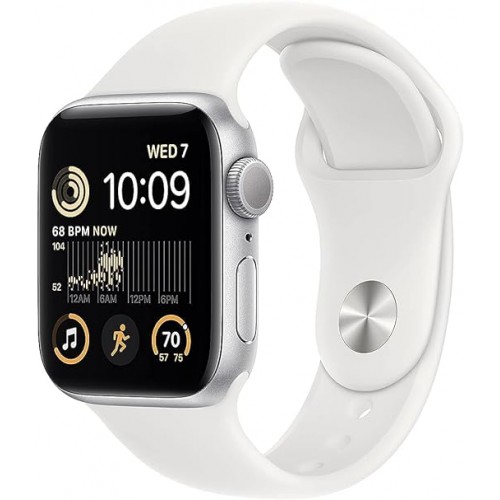 New Apple Watch SE (2nd generation) (GPS, 44mm) Smart watch - Silver Aluminium Case with White Sport Band - Regular. Fitness & Sleep Tracker, Crash Detection, Heart Rate Monitor, Water Resistant