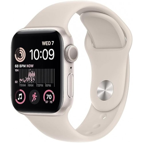 New Apple Watch SE (2nd generation) (GPS, 44mm) Smart watch - Silver Aluminium Case with White Sport Band - Regular. Fitness & Sleep Tracker, Crash Detection, Heart Rate Monitor, Water Resistant