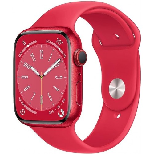 New Apple Watch Series 8 (GPS + Cellular 45mm) Smart watch - (PRODUCT)RED Aluminium Case with (PRODUCT)RED Sport Band - Regular. Fitness Tracker, Blood Oxygen & ECG Apps, Water Resistant