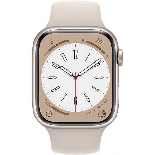 Apple New Apple Watch Series 8 (GPS 45mm) Smart watch - Starlight Aluminium Case with Starlight Sport Band - Regular. Fitness Tracker, Blood Oxygen & ECG Apps, Water Resistant