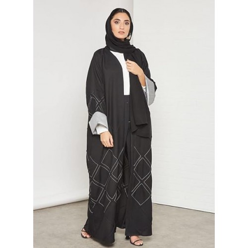 Bousni Women Front Open Wide Sleeves Abaya