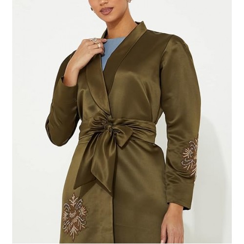 Rosette Abaya Jacket With Gold Hand Embroidary Elegant Design