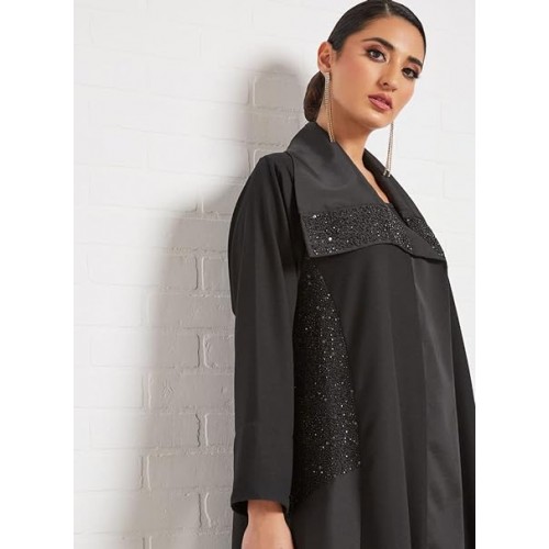 Bousni Women Collar Style Front Open Abaya