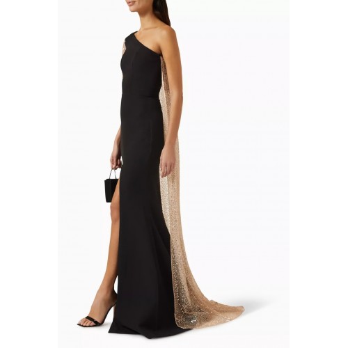 Rani Embroidered Cape Maxi Gown in Crêpe