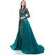 Engerla Womens Detachable Train Mermaid Evening Dress Long Sleeve Formal Dress Prom Party Celabrity Gown