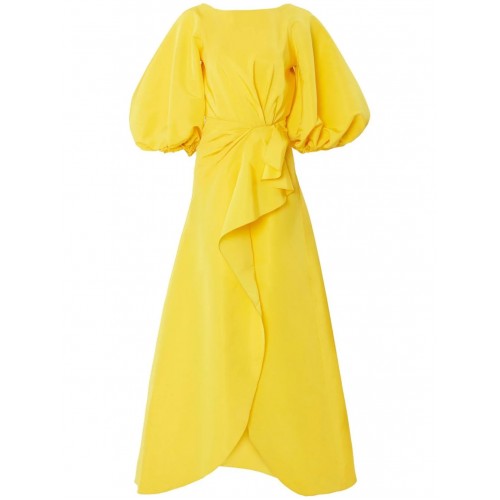 puff-sleeve sarong silk gown
