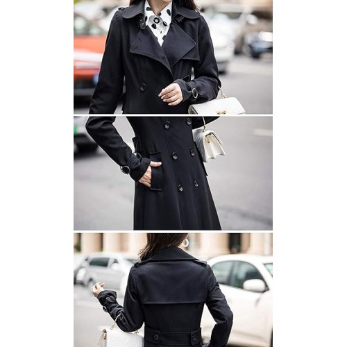 ebossy Women's Double Breasted Duster Trench Coat Slim Full Length Maxi Long Overcoat