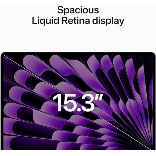 لابتوب ابل ماك بوك اير 2023 مع شريحة ابل M2: شاشة Liquid Retina مقاس 15.3 بوصه، وذاكرة رام سعة 8GB، وقرص SSD سعة 512GB. يعمل مع iPhone وiPad؛ بلون رمادي فلكي