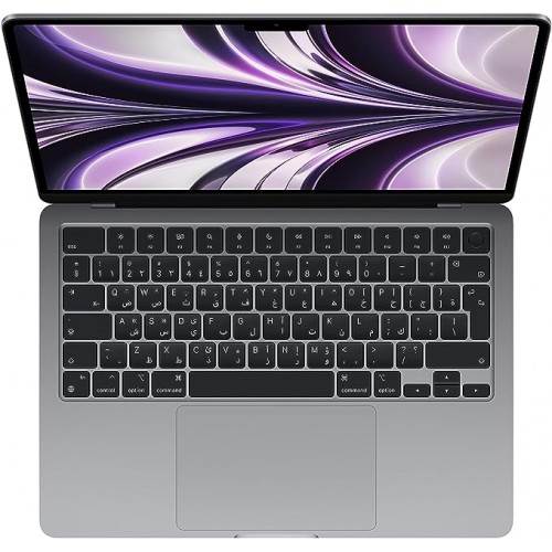 لابتوب Apple MacBook Air موديل 2022 مع شريحة Apple M2: شاشة Liquid Retina مقاس 13.6 إنش، وذاكرة RAM سعة 8GB، وقرص SSD سعة 256GB. يعمل مع iPhone وiPad؛ بلون رمادي فلكي ; عربي/إنكليزي