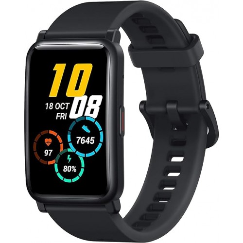 HONOR Watch ES 1.64'' AMOLED Color Screen, 10-Day Battery, 24/7 Heart Rate And Sleep Tracking, Blood Oxygen Monitoring, 50 m Water Proof, 95+ Workout Modes, Meteorite Black, USB